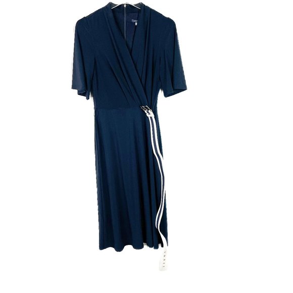 NWT Tommy Hilfiger Stripe Belted Surplice Neck Sheath Dress Navy Size 6 NEW $119 - Picture 2 of 15